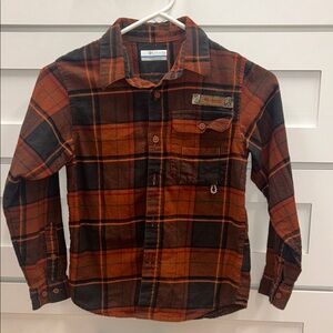 Columbia Orange and Black Plaid Shirt Boys Size S (8)